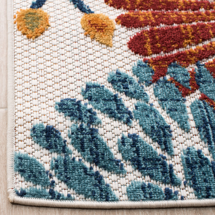 Ebern Designs Kellems Floral Creme / Red Indoor / Outdoor Area Rug